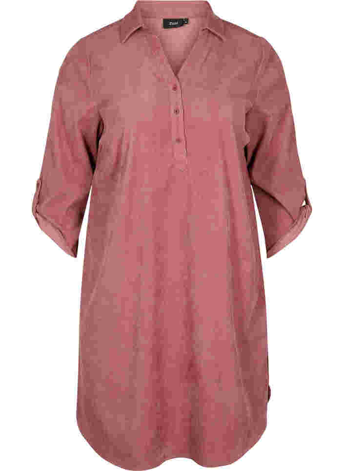 Velvet dress with 3/4-length sleeves and buttons, Deco Rose, Packshot image number 0
