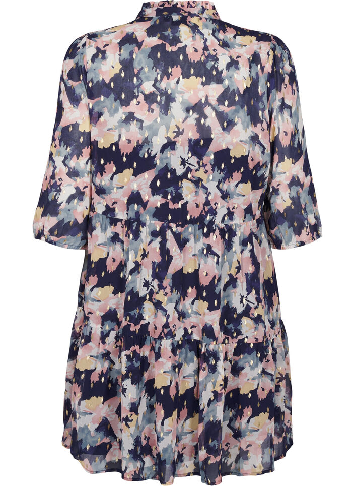 Tunic with floral print and lurex, Night Sky AOP Flower, Packshot image number 1