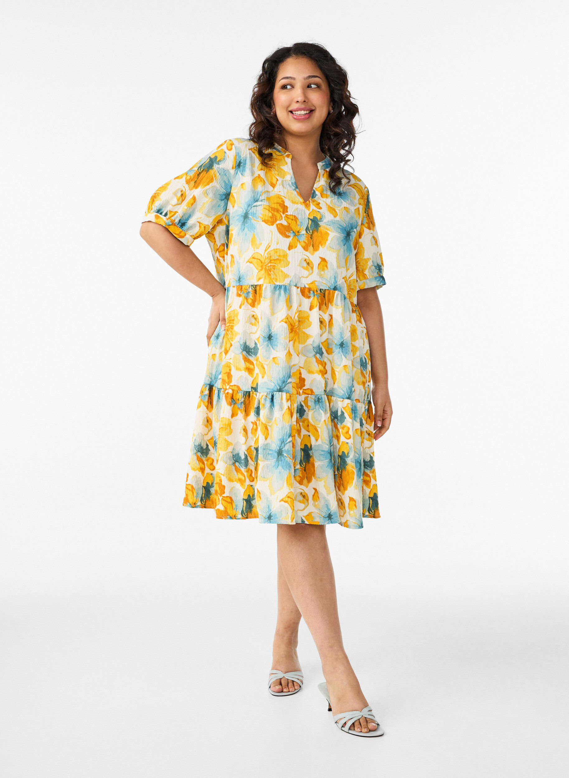 ZizzifashionShort A-line dress, Yellow, Model image number 1