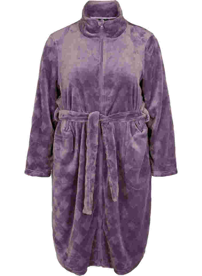 Dressing gown with zip and pockets, Vintage Violet, Packshot image number 0
