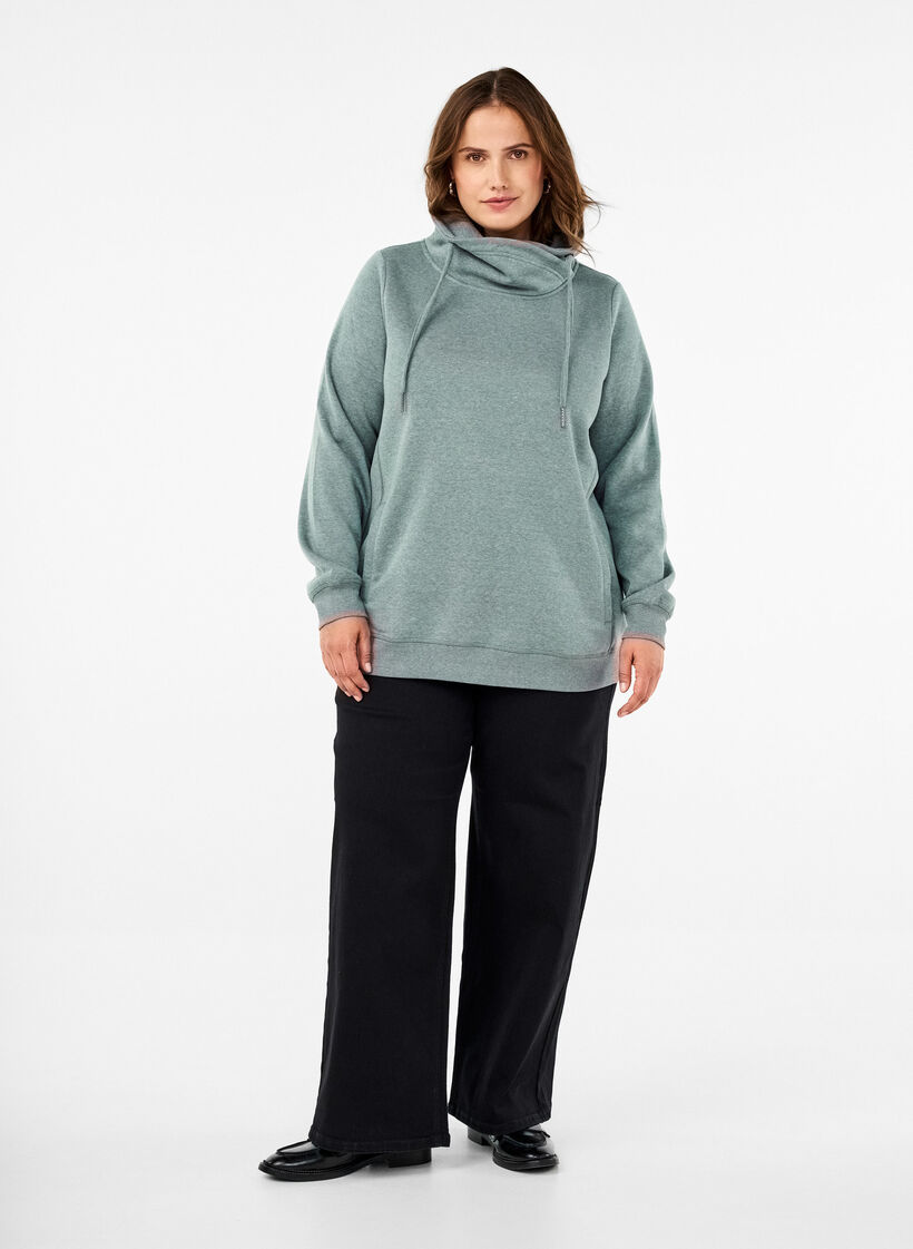 FLASH - Sweatshirt with high collar, Balsam Green Melange, Model image number 2