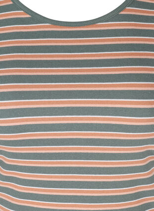 Striped, ribbed cotton t-shirt, Balsam Green Stripe, Packshot image number 2