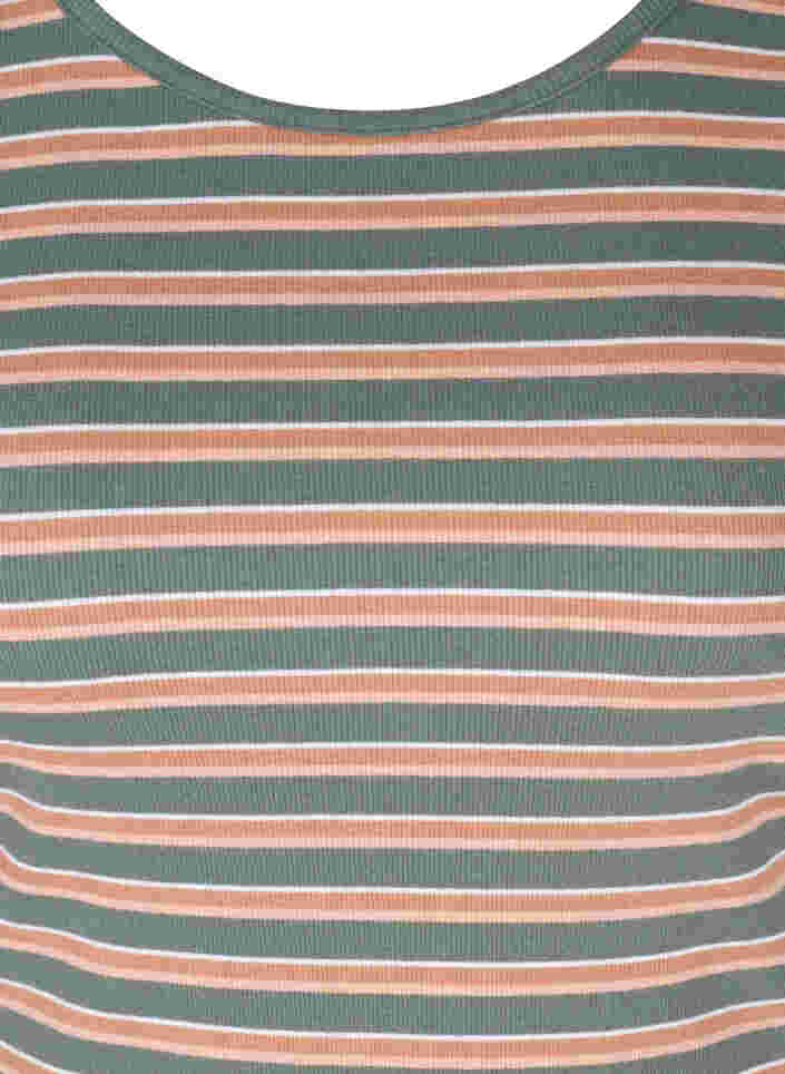 Striped, ribbed cotton t-shirt, Balsam Green Stripe, Packshot image number 2