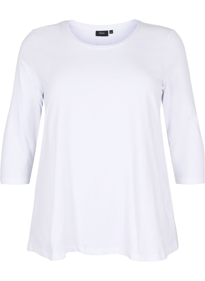 Basic cotton t-shirt with 3/4 sleeves, White, Packshot image number 0