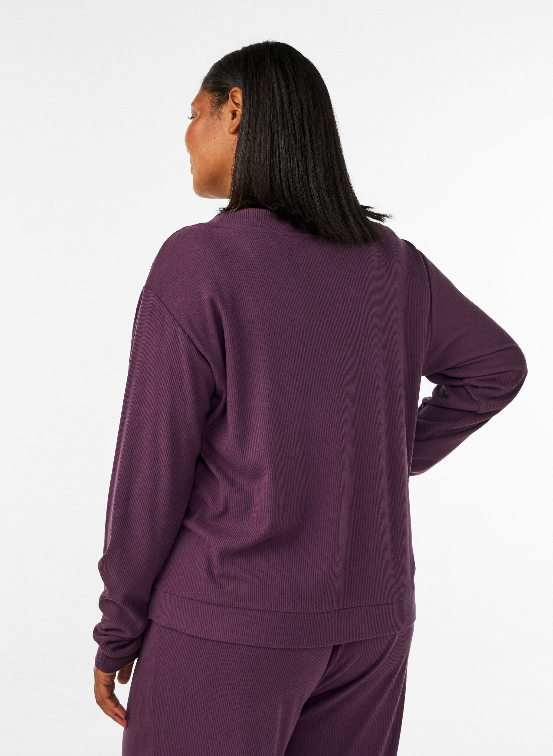 ZizzifashionRibbed jersey cardigan with V-neck, Purple, Model image number 2