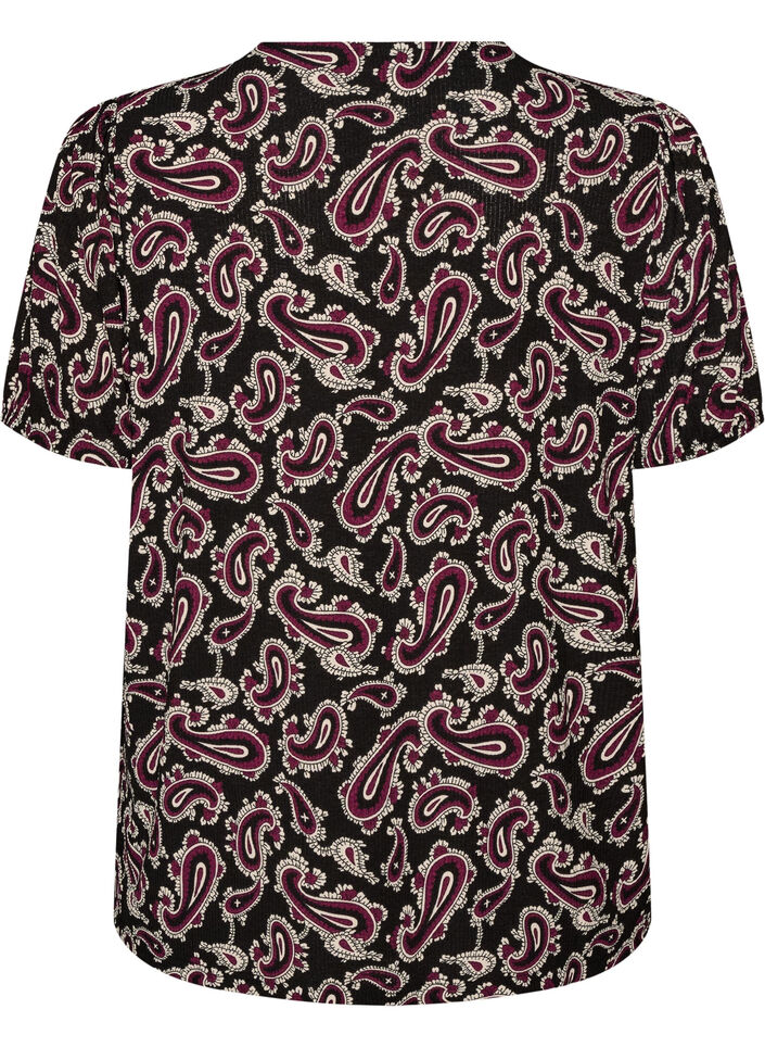Blouse with short sleeves and paisley print, Dark Bordeaux, Packshot image number 1