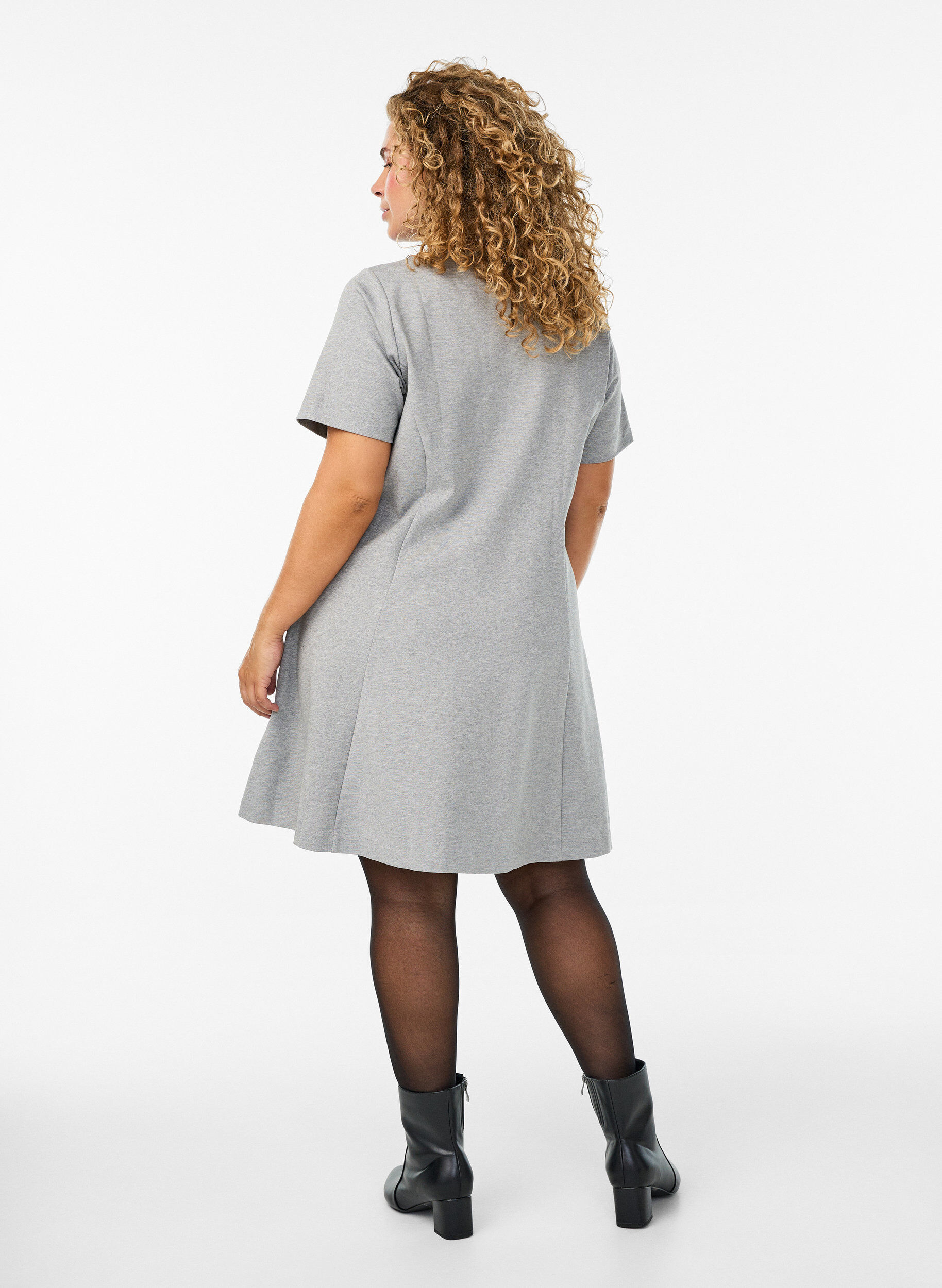 ZizzifashionShort A-line jersey dress, Grey, Model image number 1