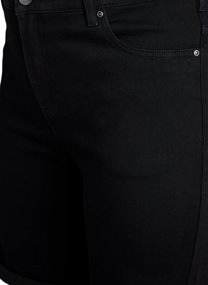 Fitted denim shorts with a high waist, Black, Packshot image number 2