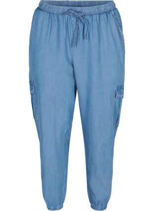 Denim cargo trousers with pockets, Light blue denim, Packshot image number 0