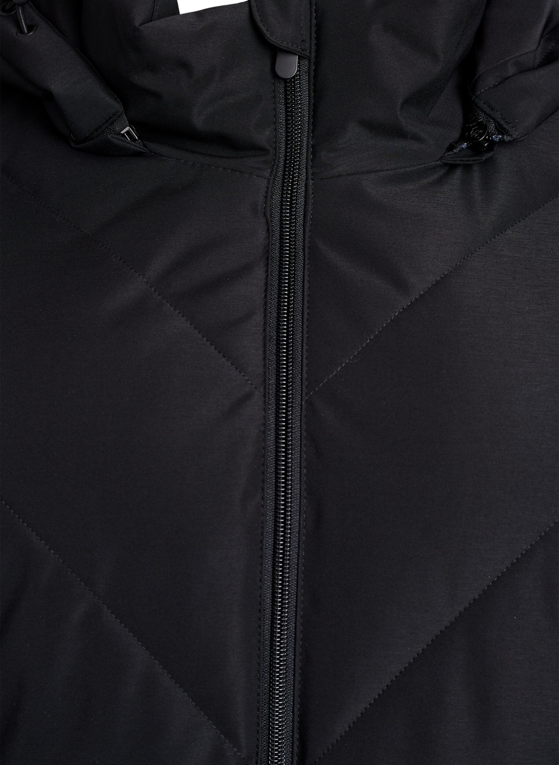 ZizzifashionLong winter coat with hook fastenings and a faux fur collar, Black, Packshot image number 2