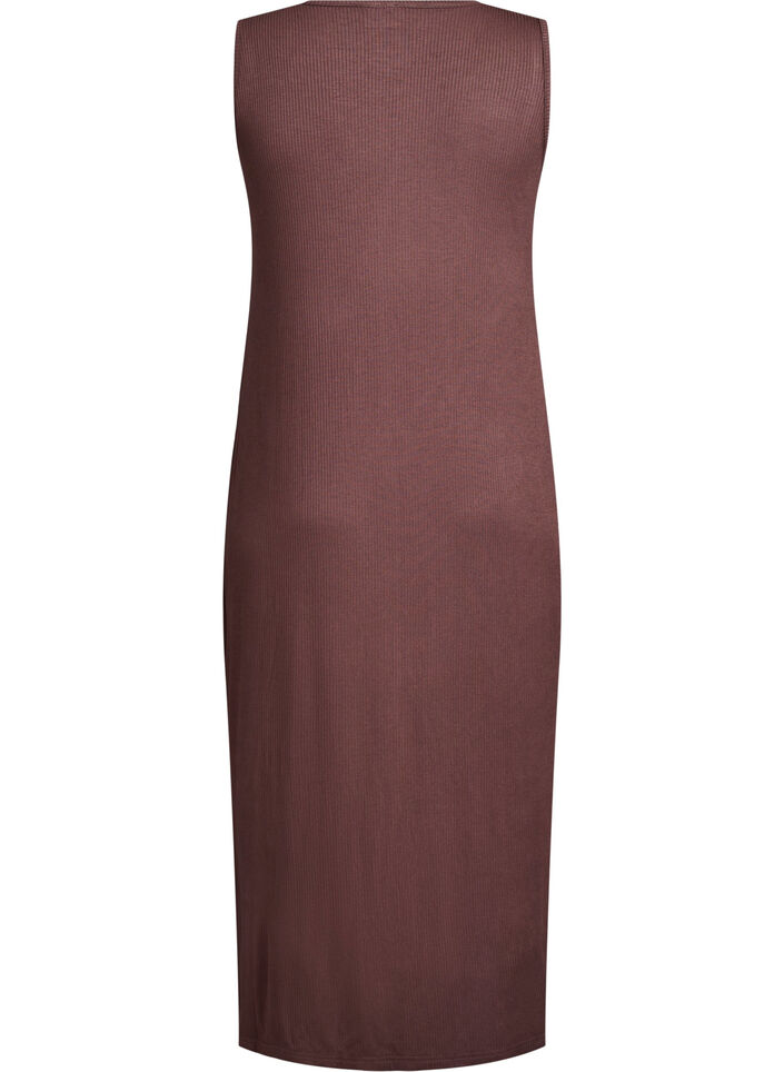 Sleeveless ribbed dress in viscose, Brown, Packshot image number 1