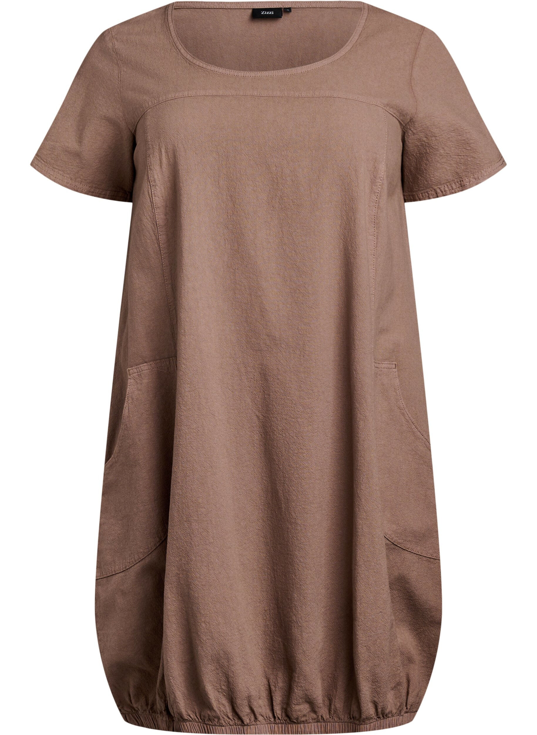 ZizzifashionShort sleeve cotton dress, Brown, Packshot image number 0