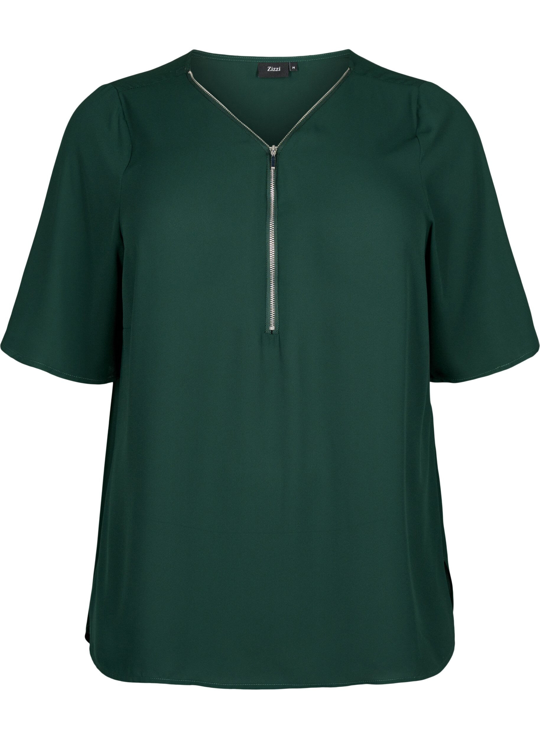 Zizzifashion V-neck blouse with zipper, Scarab, Packshot image number 0