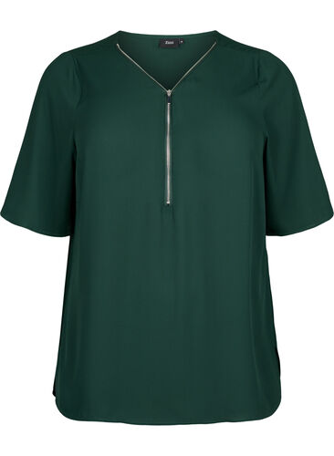 V-neck blouse with zipper, Scarab, Packshot image number 0
