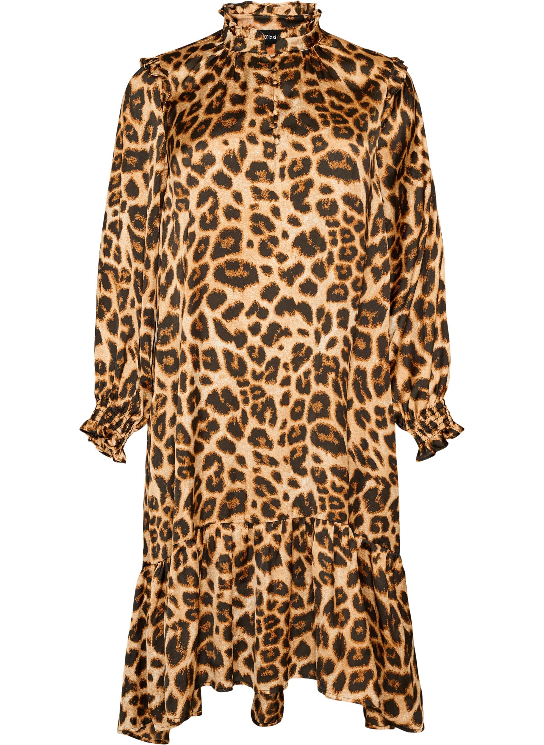 Dress with leopard print and ruffle details