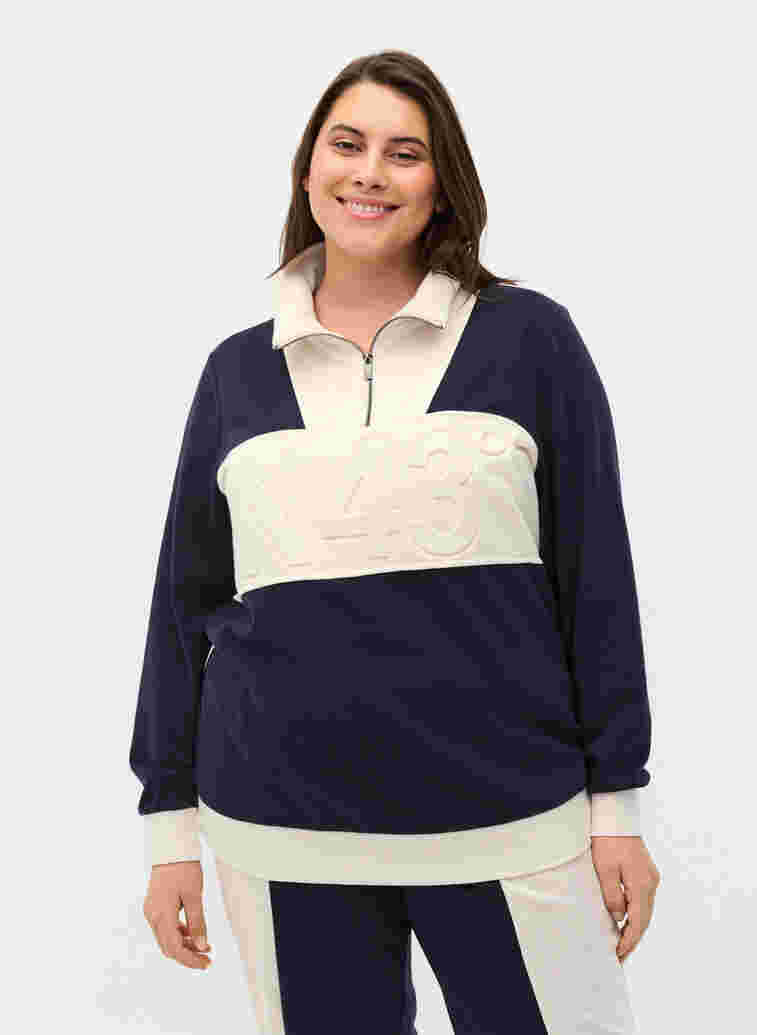 Colour-block sweatshirt, Night Sky/Off White, Model image number 0