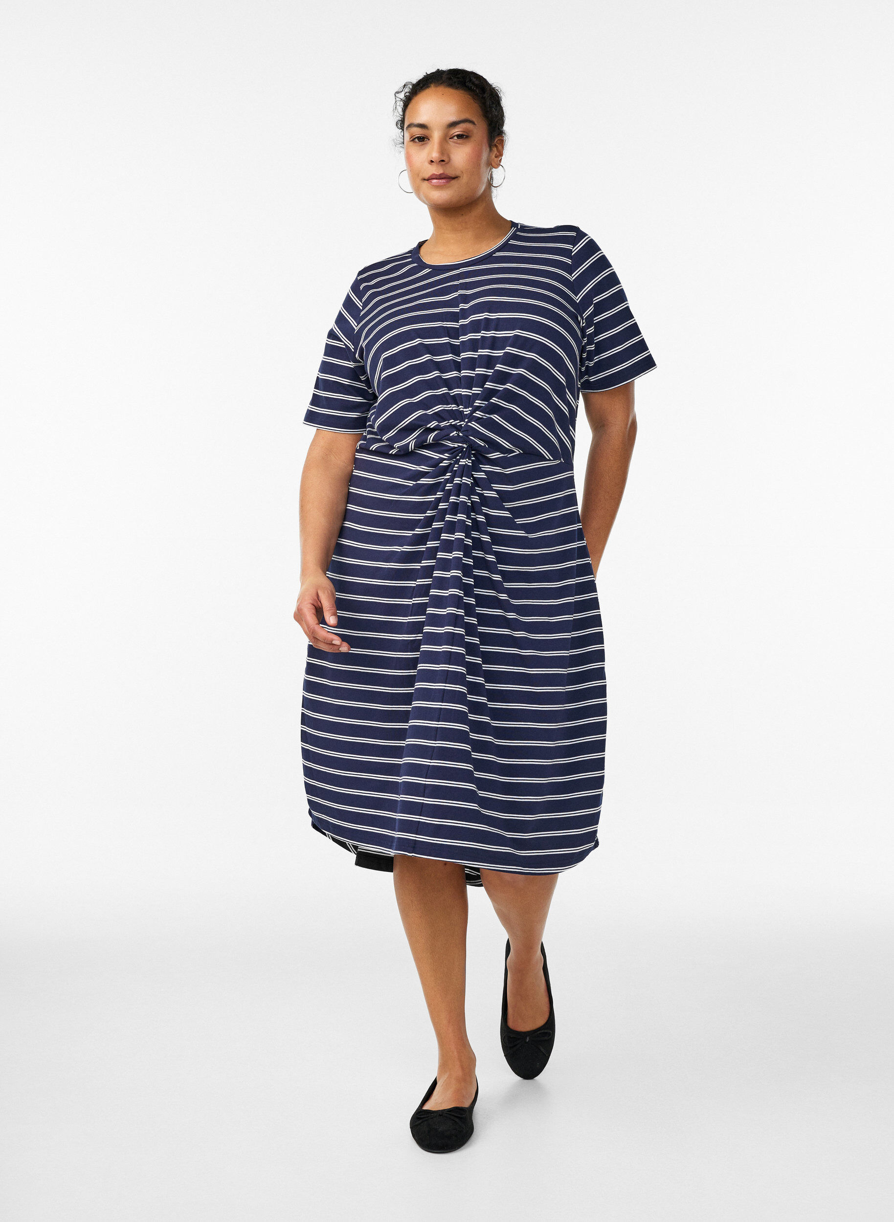 ZizzifashionCotton dress with twist detail, Blue, Model image number 1