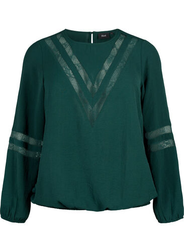 Long-sleeved blouse with lace, Scarab, Packshot image number 0
