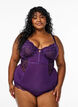 Lace and microfibre bodystocking with underwire, Purple, Model image number 0