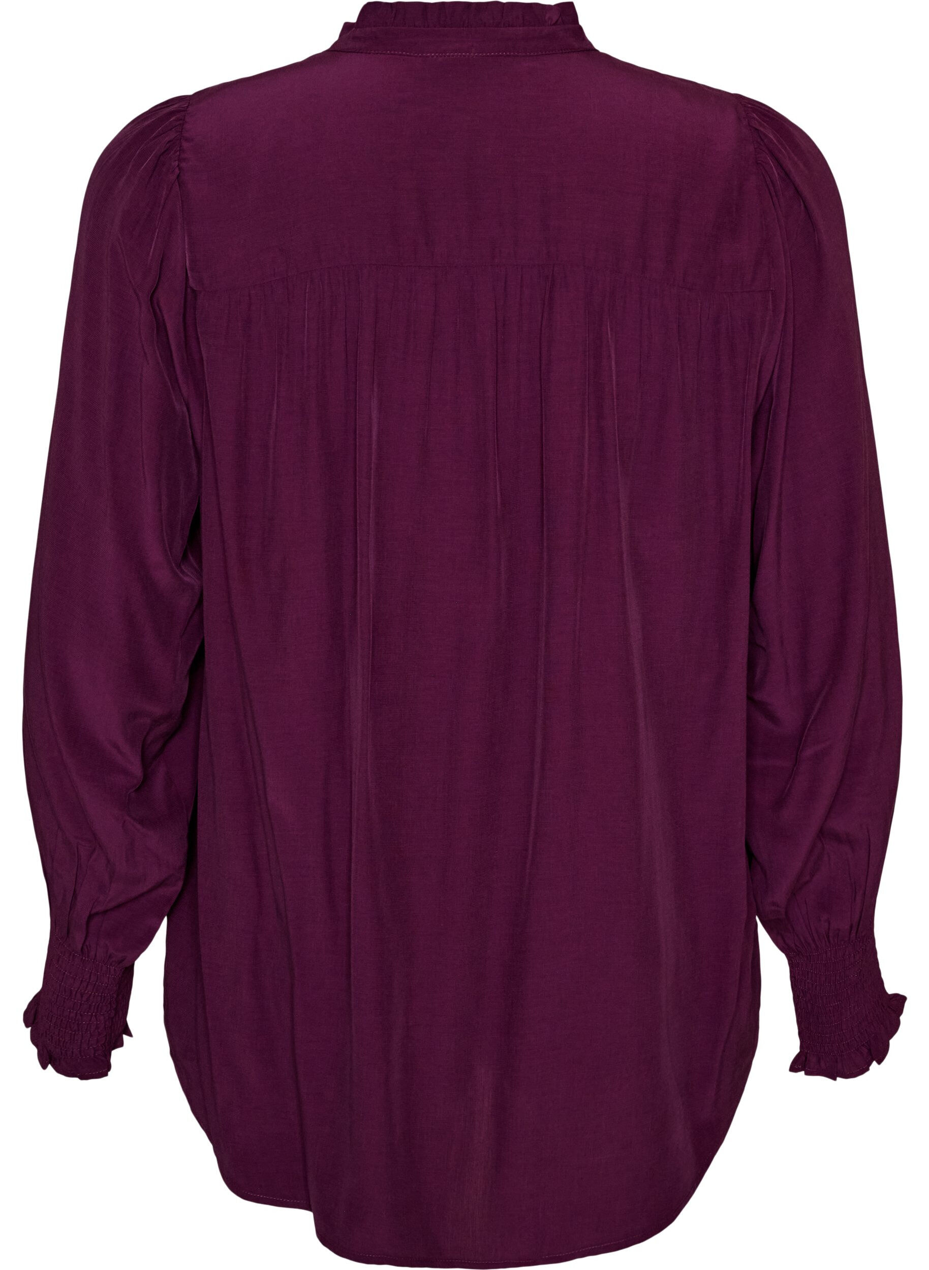 ZizzifashionBlouse with ruffle collar and ruching, Purple, Packshot image number 1