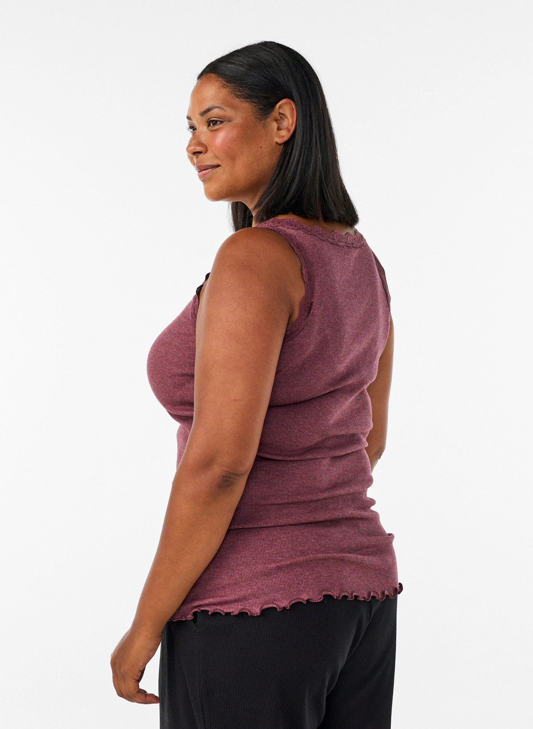 ZizzifashionRibbed top with lace trim, Red, Model image number 2