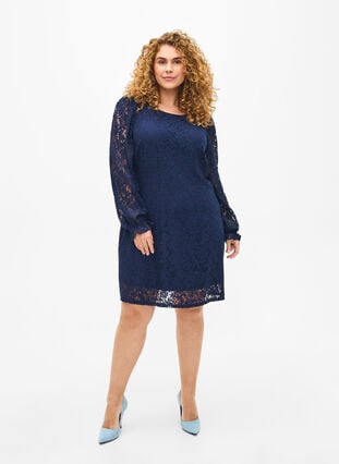 Lace dress with long sleeves, Navy Blazer, Model image number 3