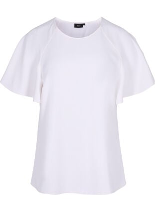 Short-sleeved blouse with rounded neckline, Bright White, Packshot image number 0
