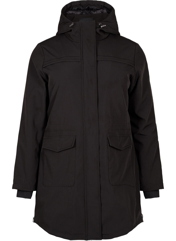 Water-repellent softshell jacket with quilted lining, Black, Packshot image number 0