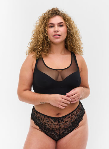 Regular-rise lace knickers, Black, Model image number 0