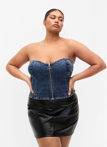 Denim corset top with zip, Blue denim, Model image number 0
