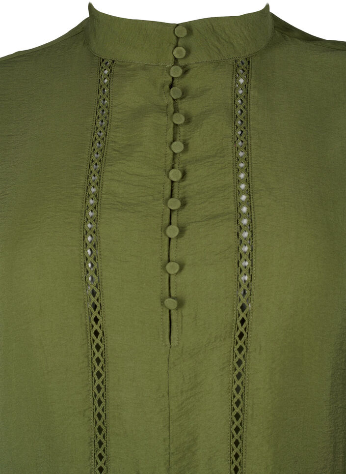 Knee-length dress with embroidery and 3/4 sleeves, Winter Moss, Packshot image number 2