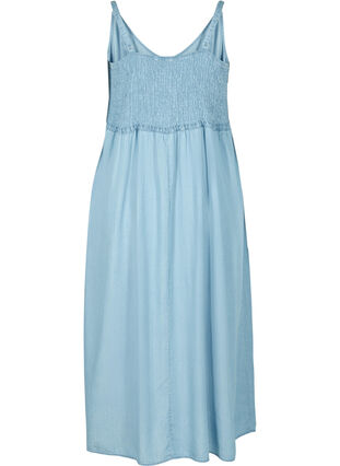 Midi dress with smock and adjustable waist, Light blue denim, Packshot image number 1