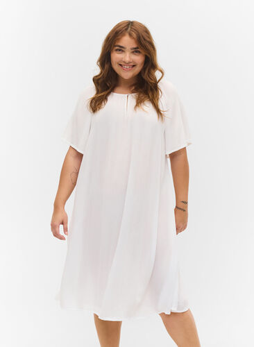Short-sleeved viscose dress, Bright White, Model image number 0