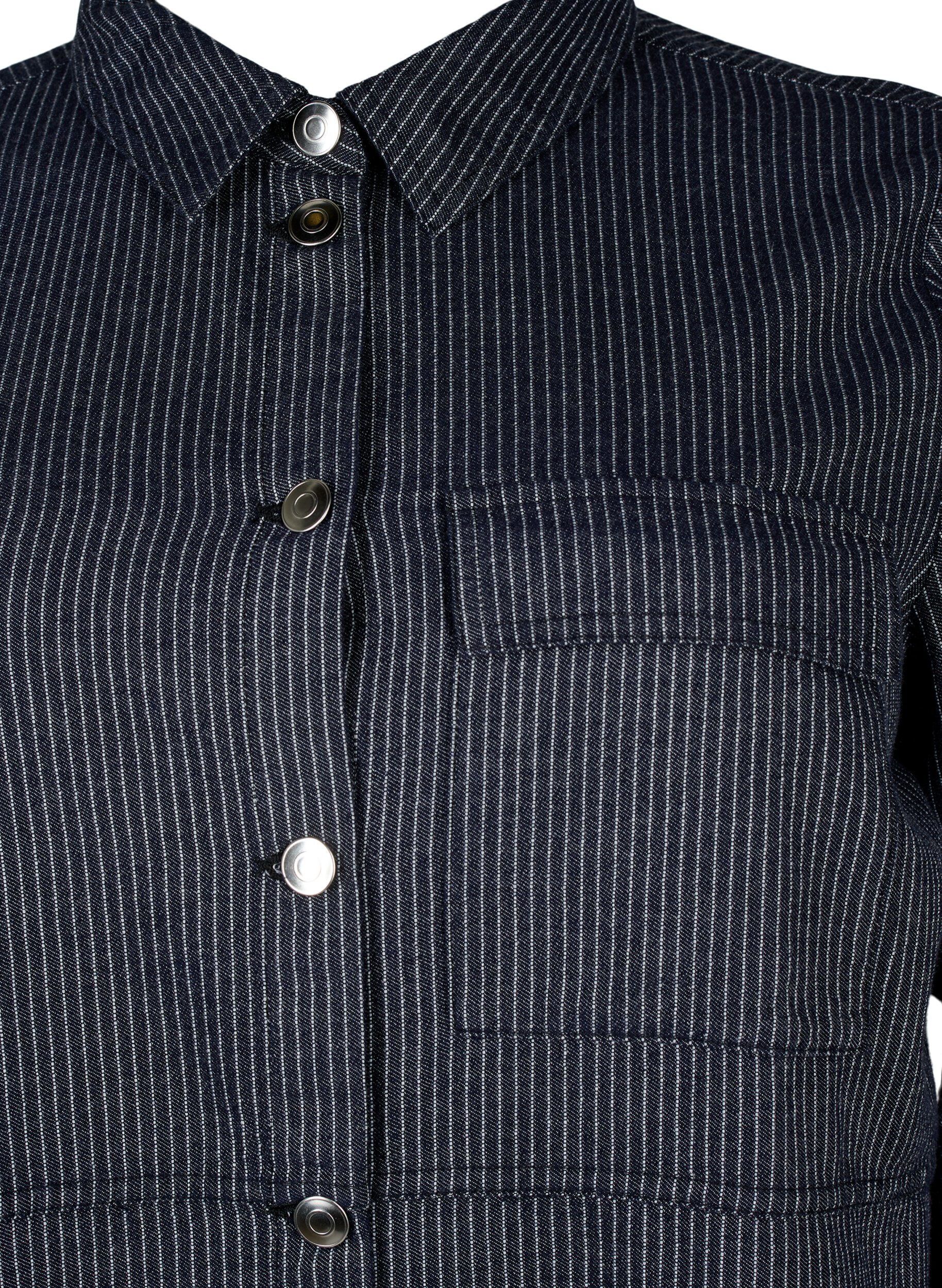 Zizzifashion Pinstriped cotton shirt, Dark Blue Stripe, Packshot image number 2
