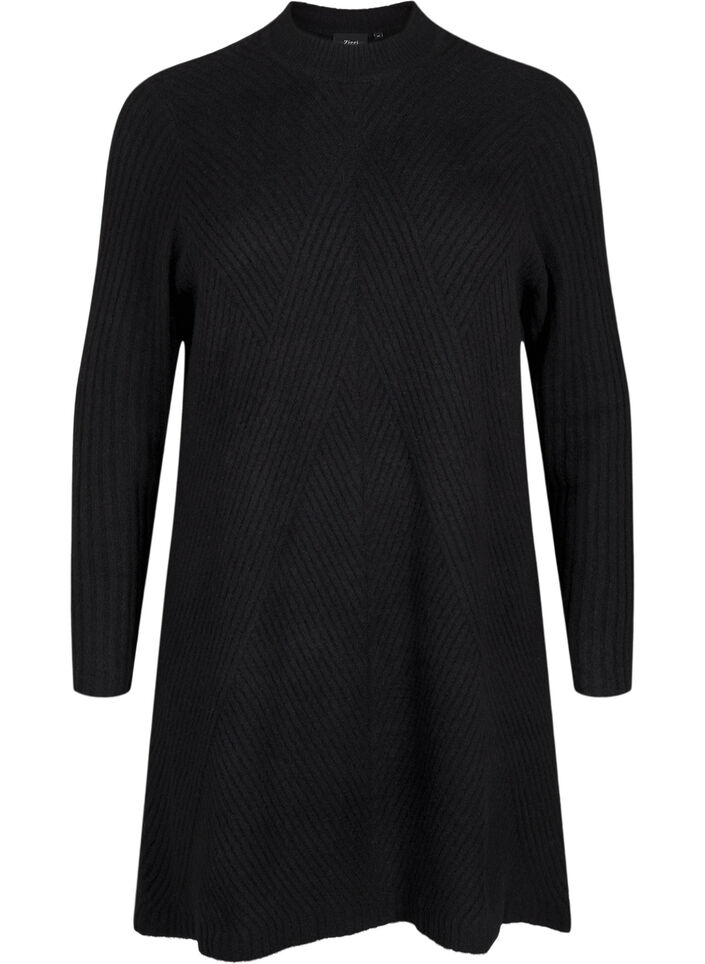 Short ribbed dress with a round neck, Black, Packshot image number 0