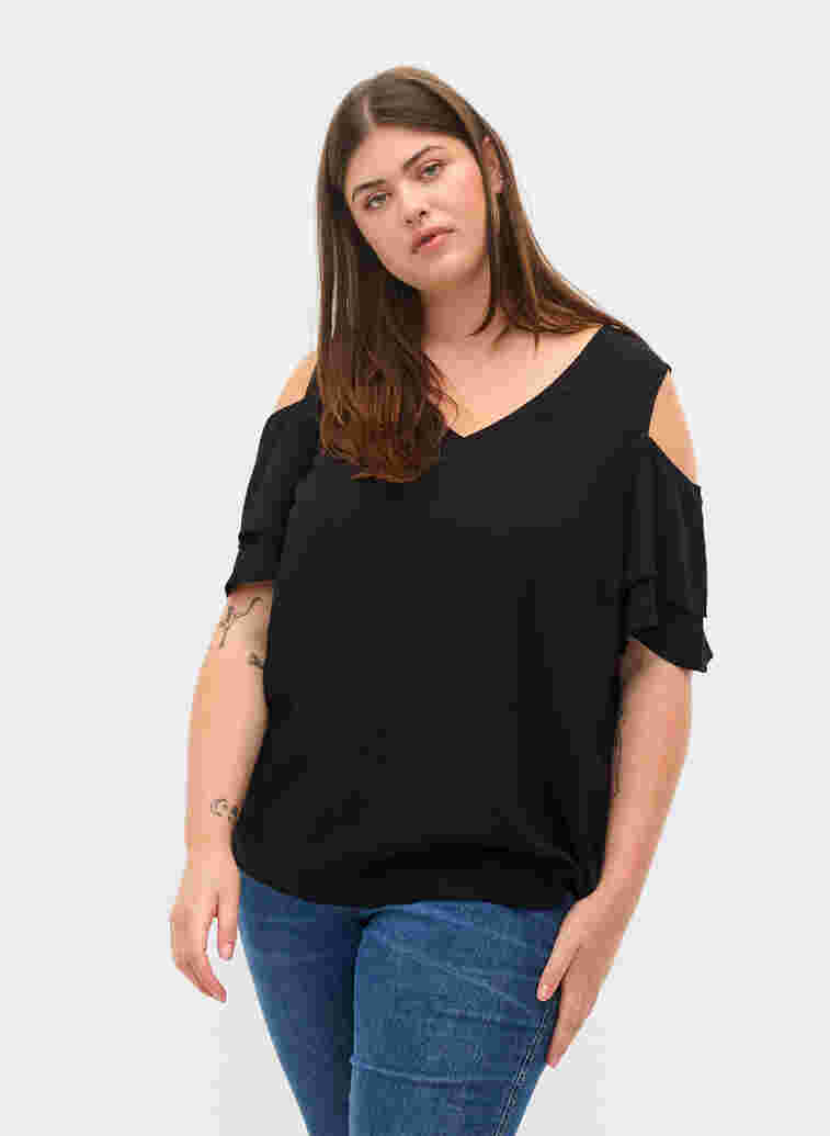 Short sleeved blouse in viscose, Black, Model