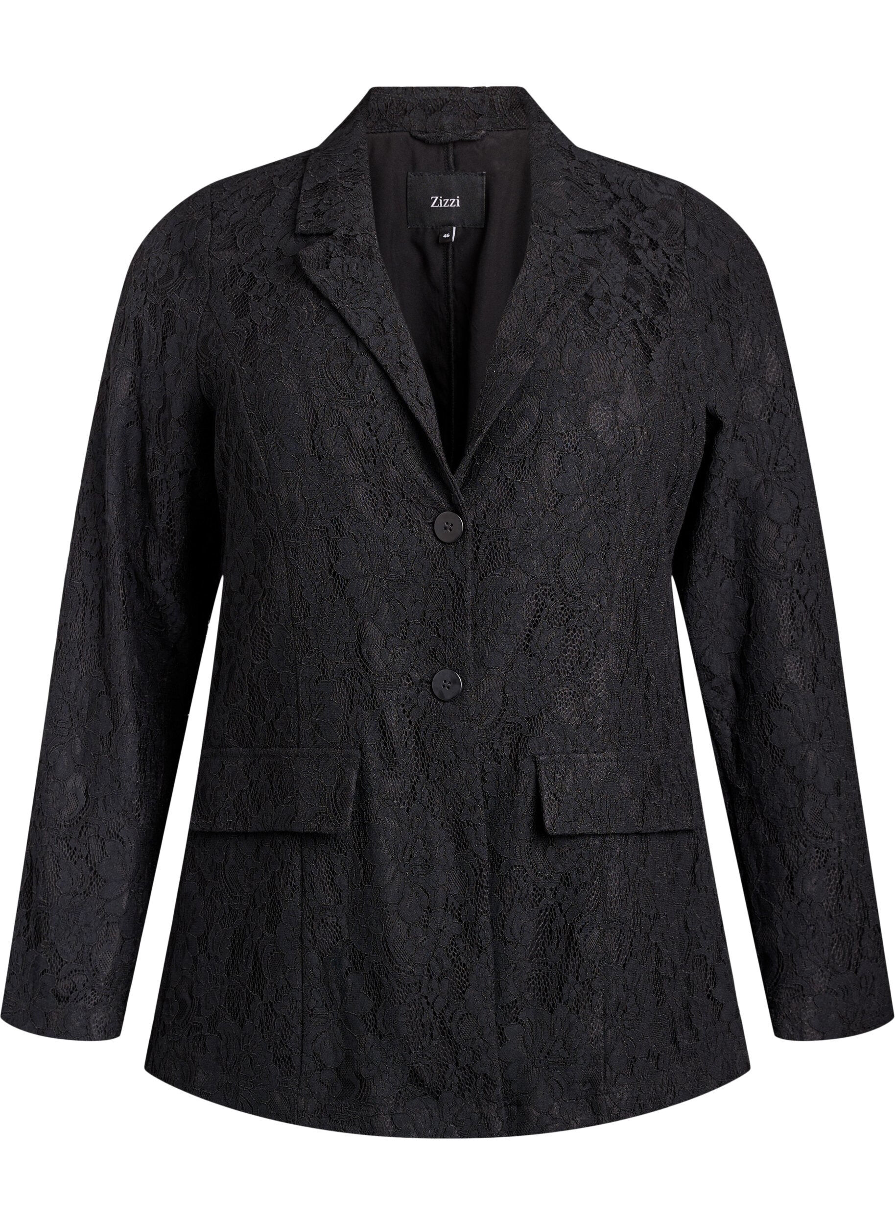 Zizzifashion Lace blazer with button closure, Black, Packshot image number 0