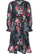 Floral midi dress with woven texture and tie-belt, Black, Packshot image number 0