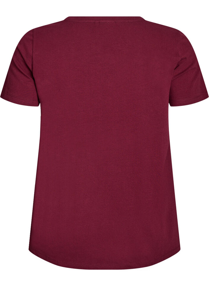 Solid-coloured basic cotton T-shirt, Dark Bordeaux, Packshot image number 1
