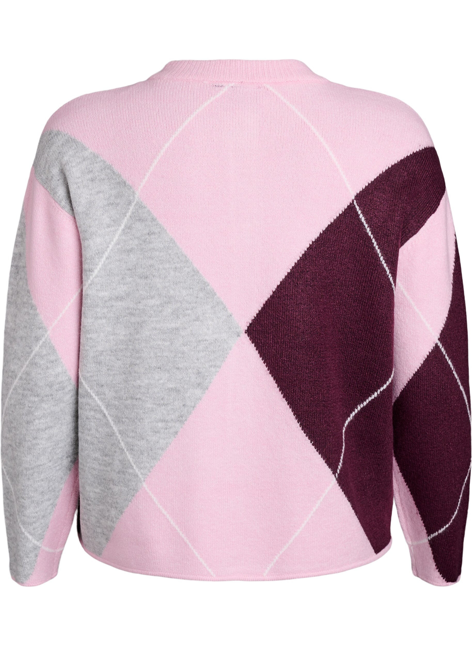 Zizzifashion Cardigan with argyle pattern and round neck, Rose, Packshot image number 1