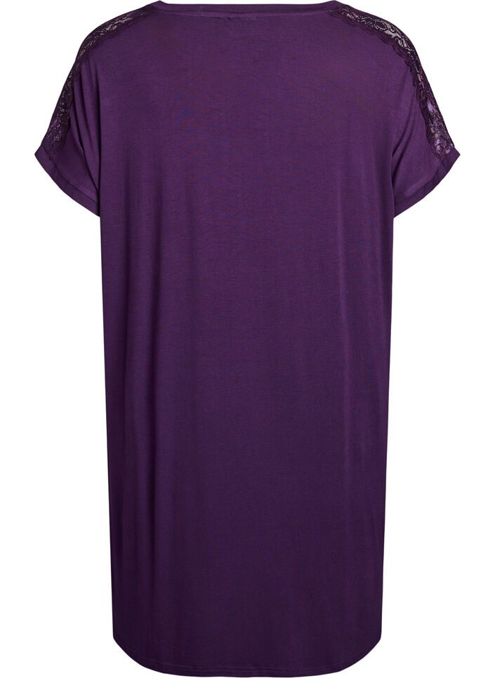 Viscose nightgown with lace details, Purple, Packshot image number 1