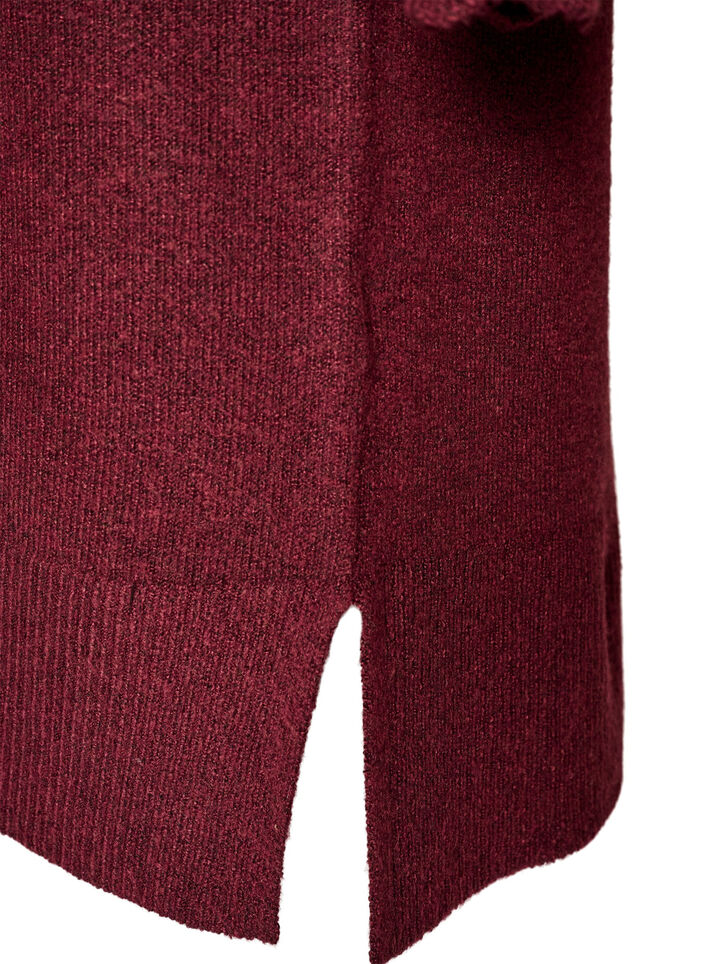 Short knitted dress with wavy hem and slits, Red, Packshot image number 3