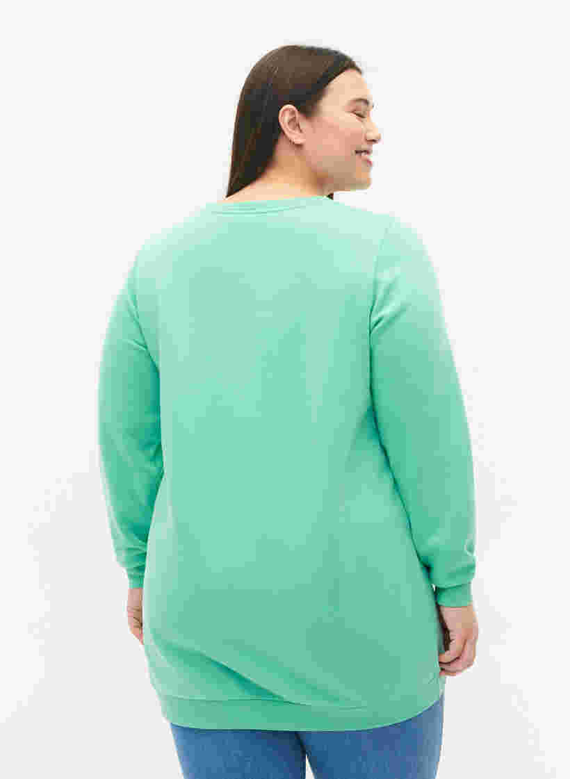 Long sweatshirt with text print, Neptune Green , Model image number 1