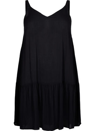 Viscose summer dress with straps, Black, Packshot image number 0