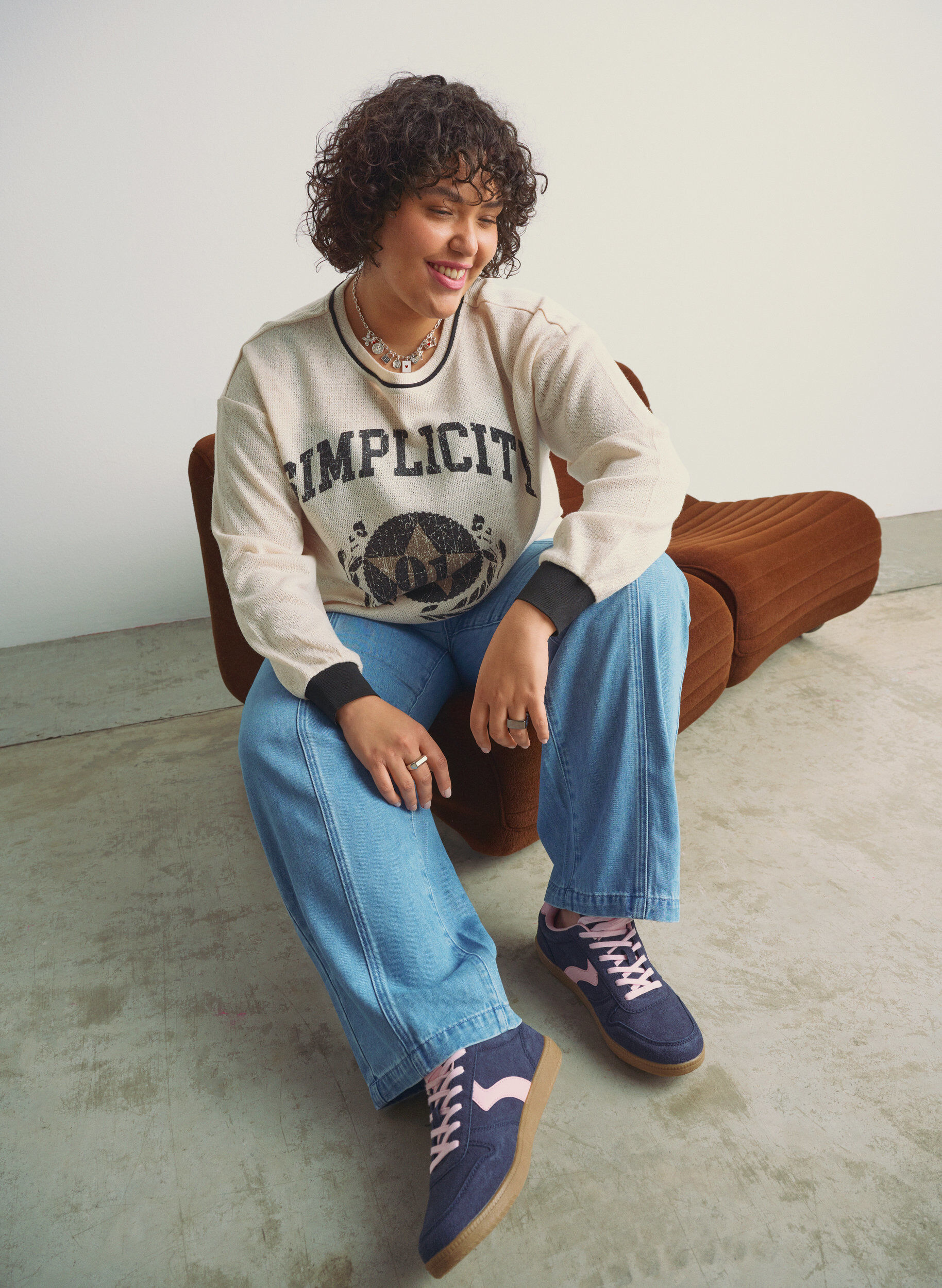 Zizzifashion Sweatshirt in structured jersey with front print, Beige, Image image number 0