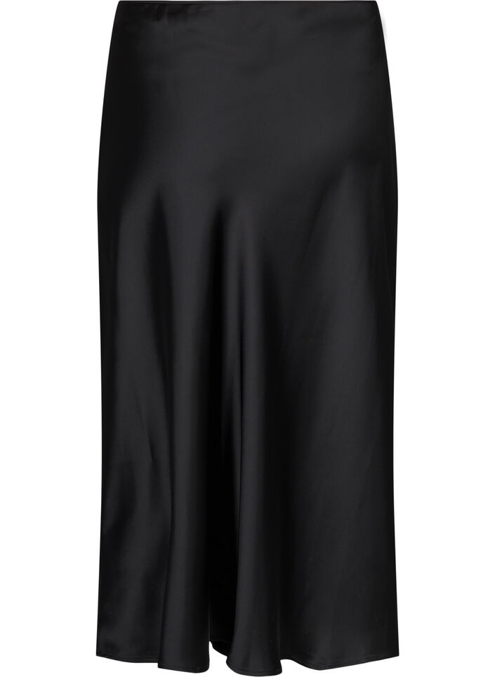 Long satin skirt, Black, Packshot image number 1
