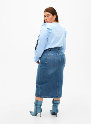 Denim skirt with front slit, Blue denim, Model image number 1