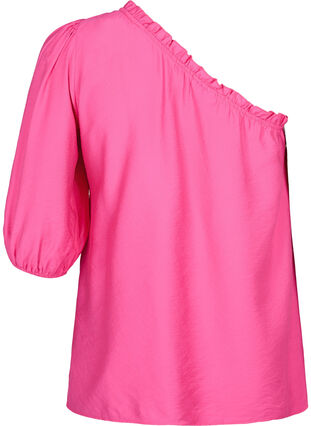 One-shoulder blouse in viscose, Fuchsia Purple, Packshot image number 1