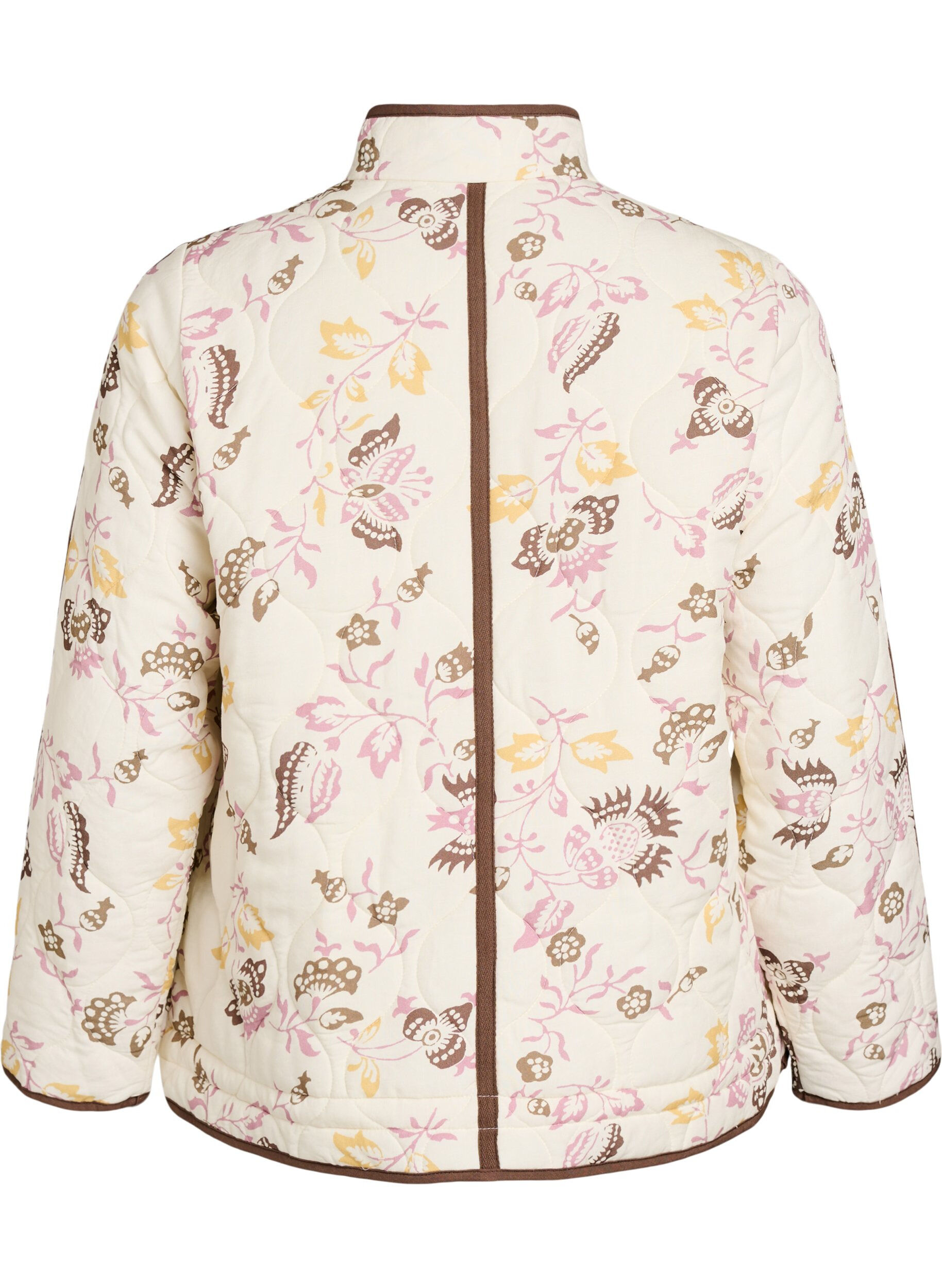 Zizzifashion Quilted jacket with buttons and floral print, Beige, Packshot image number 1
