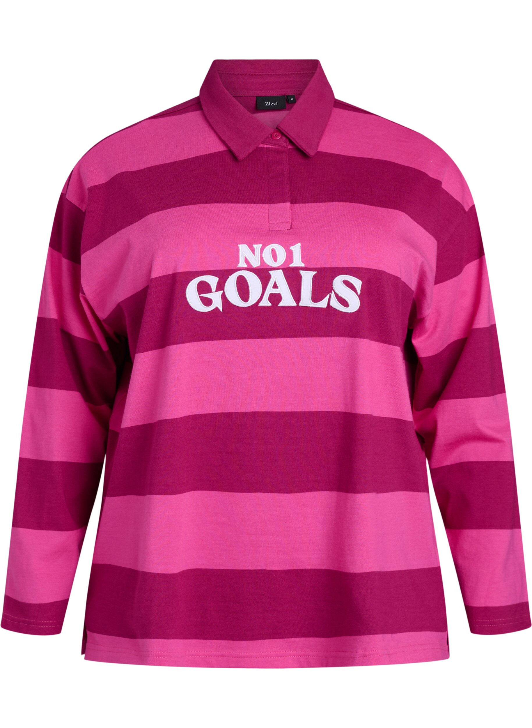 Zizzifashion Striped polo shirt with embroidered text, Rose, Packshot image number 0